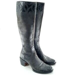 Rocco P.  Distressed Black Leather with Python Tall Western Boots   Size 39